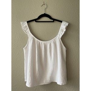 Joie White Gauze Ruffle Strap Tank Top - image 1